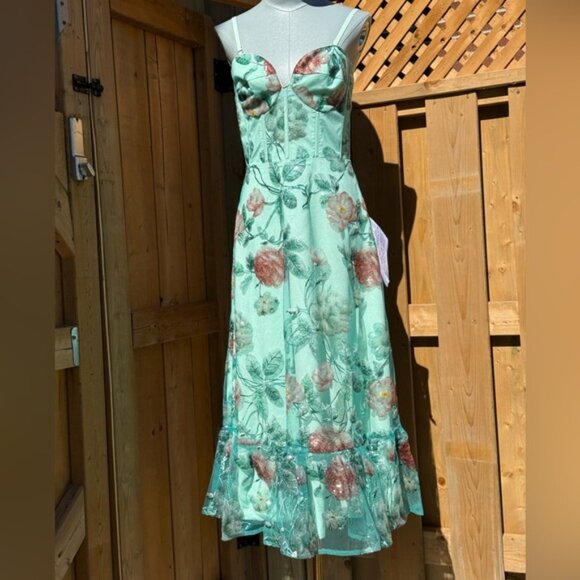 🆕 DRESS THE POPULATION 🧿 NWOT Lauren Floral Sequin Midi Dress, Sage - Sz S - Picture 2 of 15